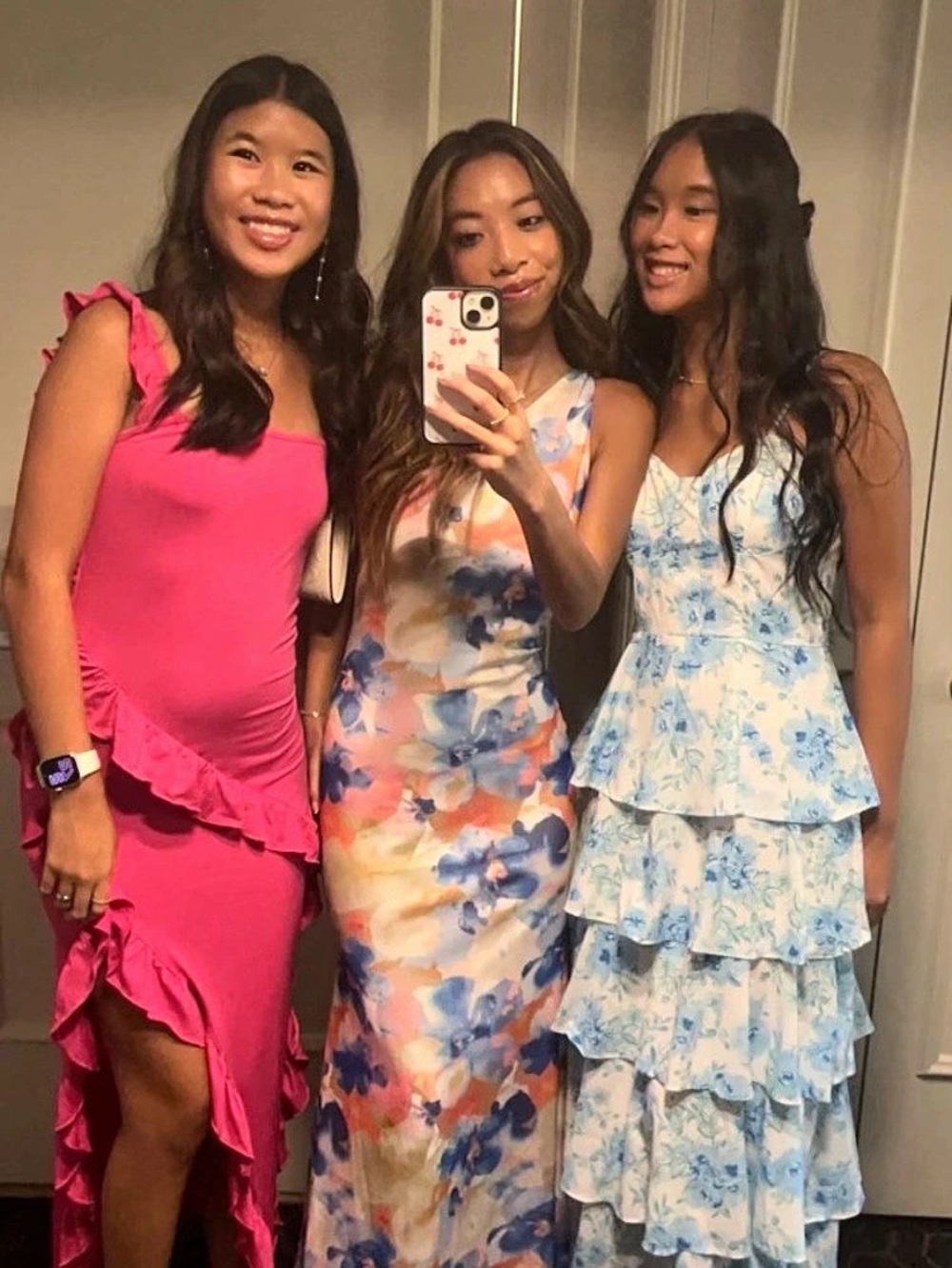 PinkBlush Blue Floral Tiered Sleeveless Sash Tie Maxi Dress